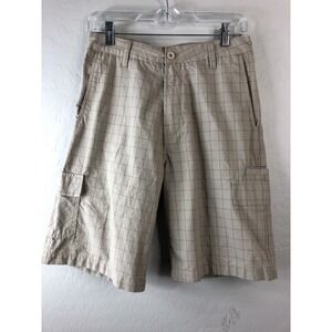 BURNSIDE Mens 28  Tan‎ Shorts 10" inseam Grid  Pattern Cargo Pocket